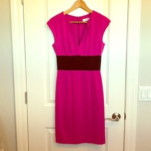 Trina Turk Pink Midi Dress with Black Band Detail